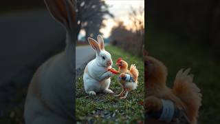 Brave Rabbit Rescues Injured Chicken! #humanity #rescue #veterinary