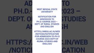 West Bengal State University PhD Admission #wbsu #phd #viral #research #westbengal #viral #india