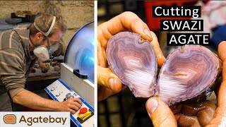 Cutting a lavender colored beauty of a SWAZI AGATE from MOZAMBIQUE!  /4K