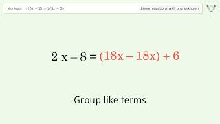 Linear equation with one unknown: Solve 4(5x-2)=2(9x+3) step-by-step solution