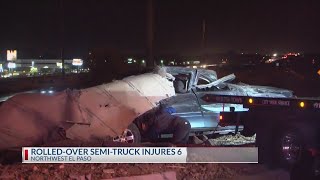 Rolled-over semitruck injures 6, including 1 person seriously