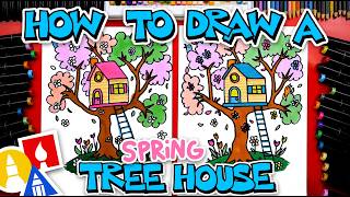 How To Draw A Spring Tree House for Kids and Beginners