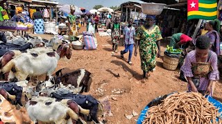 Rural village market day in Atakpame Togo west Africa. Shopping for Christmas feast in my village