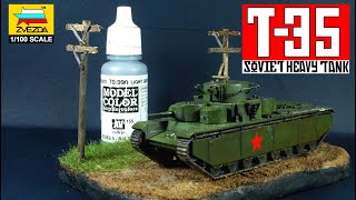 Zvezda 1/100 Scale T-35  Soviet Heavy Tank- Full build video