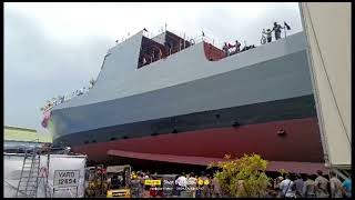 INS Mahendragiri launching 3 side view