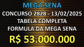 MEGA SENA Concurso 2828 R$ 53 Milhões | Tabela Completa e Formula da Mega Sena