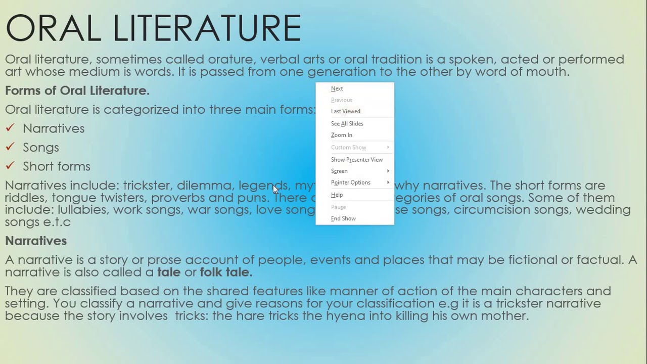 Introduction To Oral Literature - YouTube