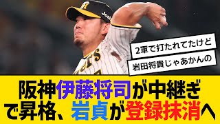 阪神・伊藤将司が中継ぎで昇格、岩貞が登録抹消へ　【ネットの反応】【反応集】