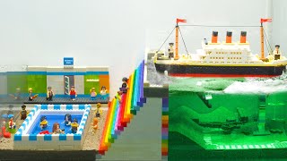 Lego Dam Breach Experiment - NEW Strongest Rainbow LEGO Dam, Lego Titanic & Swimming Pool Teardown