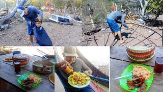 una rica carne a la Mexicana 🤤 y espagueti 🍝😋/ una delicia de mangos 🥭/ se le yego al corté de pelo