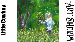 Little Cowboy  🌺🌸🌼 Landscape and Figure Acrylic painting Tutorial Step by Step   #AcrylicTutorial