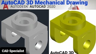 AutoCAD 3D Practice Mechanical Drawing using Box & Cylinder Command | AutoCAD 3D Modeling Mechanical