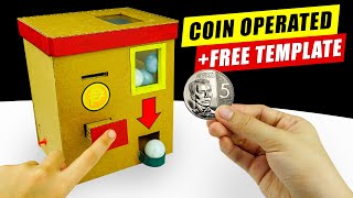 How To Make Money Operated Candy Machine | Easy Cardboard Gumball Vending Machine +FREE TEMPLATE