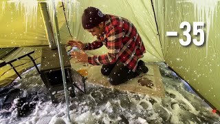 -38° Solo Camping 3 Days Solo Winter Camping Adventure in the Snowstorm, Bushcraft Survival Shelter