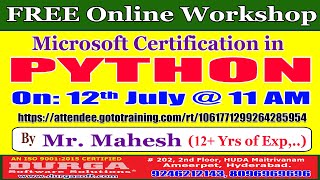 Microsoft Certification in PYTHON (FREE Workshop) Online Training @ DURGASOFT