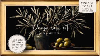 Moody Vintage Frame TV Art Olive Branch | Oil Painting Style | Muted Color Palette | 4K Wallpaper