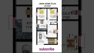 25x43 Home plan 2BHK house plan 1075sqf house #shorts