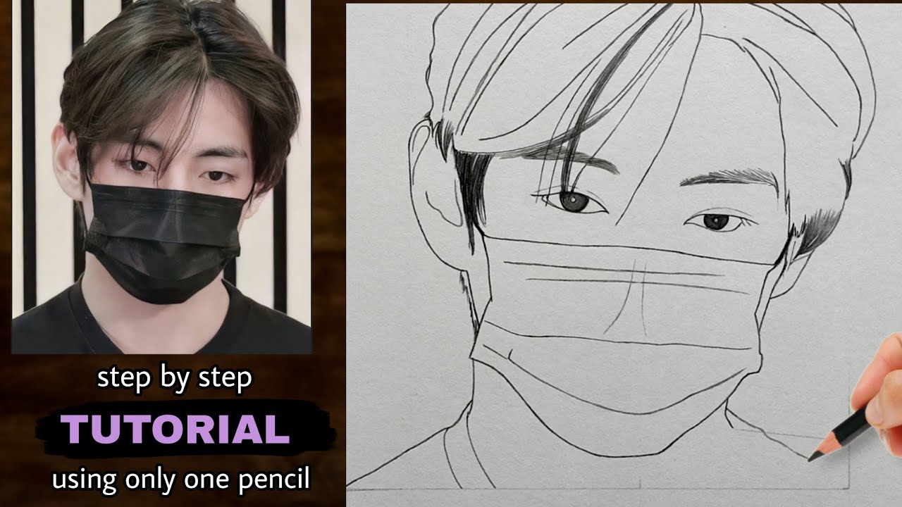 How To Draw BTS V Step By Step - BTS Drawing Tutorials 💜 Boy Drawing ...