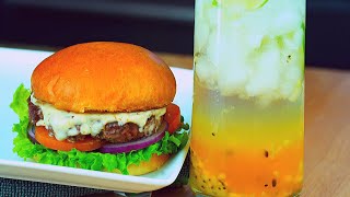 BURGER  | ദേ - ബർഗർ , സൂപ്പർ ഈസി  | HOW TO MAKE A QUICK AND EASY BURGER with Passion Fruit Cocktail