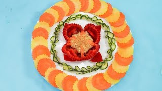 Eye-Catching Garnish of Bell Pepper Rose & Zucchini Designs - Easy Carrot & Radish Decoration