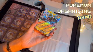 ASMR Pokémon card organising🃏(whispering, card shuffling, plastic sounds)