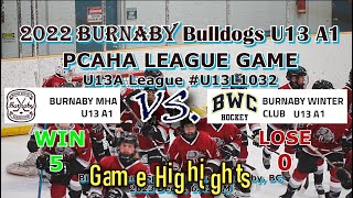 2023 12 03 High Lights LEAGUE GAME Burnaby Bulldogs U13A1 Vs BWC U13  A1 At Burnaby Lake Arena