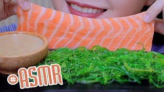 ASMR RAW SALMON WITH MIXED SEAWEED , SAVAGE EATING SOUNDS | LINH-ASMR