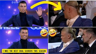 🤣Haaland's reaction to Cristiano Ronaldo calling himself the 'best goalscorer' in Globe Soccer Award