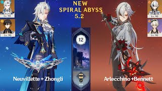 Neuvillette C0 R1 + zhongli  &  Arlecchino C0 R1 + Bennett | Spiral Abyss 5.2 |  Genshin Impact