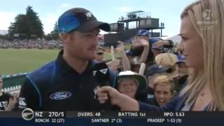 Martin Guptill gets interviewed by Laura McGoldrick