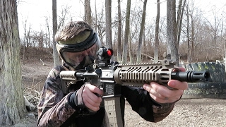 Shooting Tippmann TMC Paintball Gun - Magfed and Hopper