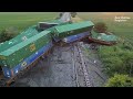 Train derailment in Iowa captured in drone footage