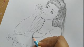 Easy girl in sitting position drawing part 1 ll step by step process for beginners ll pencil sketch