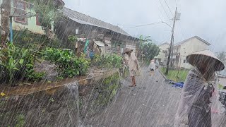 Super Heavy Rain hit Peaceful Indonesian Mountain Village | Walking in the Rain | Suitable for Sleep