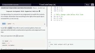 Lesson 21 | Basic JavaScript | Compound Assignment With Augmented Addition