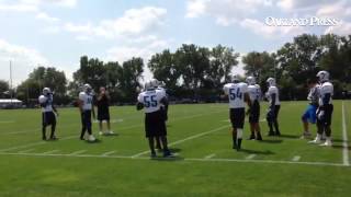 #Lions linebackers work on drills for LB coach Bill Sheridan at training camp on Thursday.