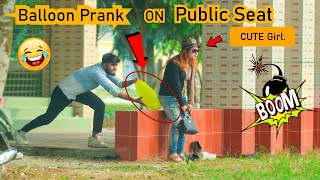 Popping Balloon Blast in Public Seat. PRANK ON CUTE Girl.  The Best Of Funny Reaction On Public...