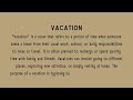 what is the meaning of vacation