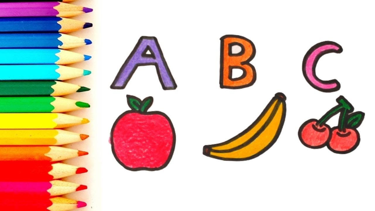Abc Fruits Drawing Coloring For Kids Kids Songs Nursery Rhymes E9