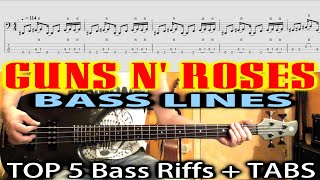 GUNS N' ROSES Bass Riffs TABS | TOP 5 Bass Line Songs | GNR TUTORIAL | Duff McKagan