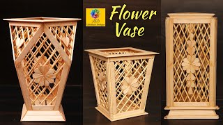 Flower Vase making with Popsicle and Bamboo Sticks | Home Decor Ice Cream Sticks Flower Pot Designs
