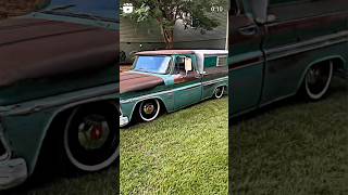 patina 1966 Chevy truck #slammed on air ride with a sweet #vintage Gem top camper shell #chevrolet