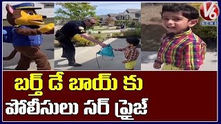 Birthday Boy Surprised By Police Officers While In Lockdown In US | V6 Telugu News