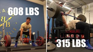 608 LB DEADLIFT \u0026 315 LB BENCH ATTEMPTS AT BAND OF BARBELLS