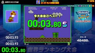 ファミコン世界大会　スーパーマリオブラザーズ　スーパーキノコ早取り競争　00:03.80 自己記録更新