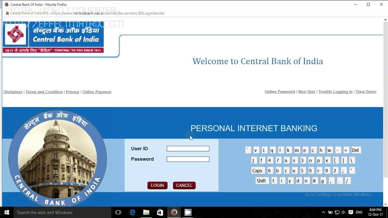 CBI Net Banking Registration Pin Generation | Central Bank Of India ...