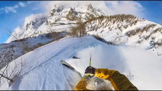 Skiing Wide-Open Powder Field to Powder Nose to Chute to Mini-Chute in Courmayeur, Italy