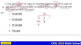 A man spent 60% of his salary on household expenses, 20% of his salary on rent and out of remaining