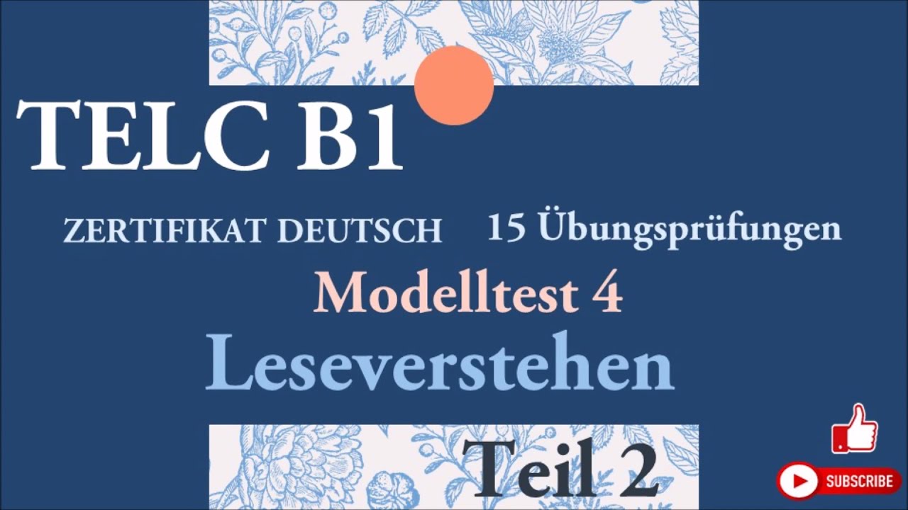 TELC B1 - Zertifikat Deutsch - 15 übungsprüfungen- Leseverstehen B1 ...