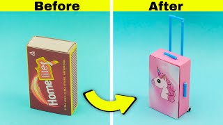 DIY Mini Unicorn Trolley bag from matchbox || Make miniature Trolley bag @Craftube4u